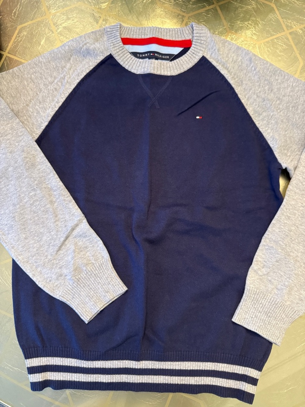 Tommy Hilfiger Navy and Light Gray Raglan Crewneck Sweater